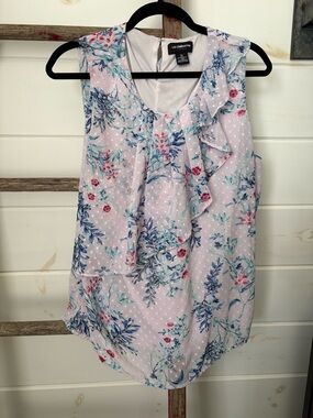 Liz Claiborne Lavender Floral Ruffle Sleeveless Top